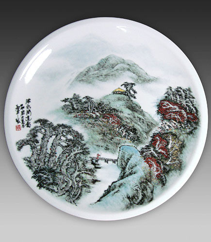 周益軍-掛盤釉下彩《山水》 周益軍-掛盤釉下彩《山水》